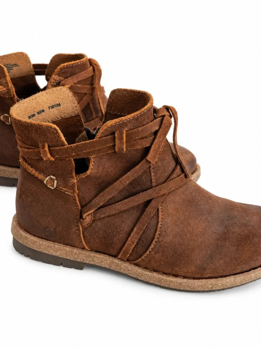 Born Tarkiln Brown Suede Leather Ankle Boots 8 Boho Strappy Side Zip
